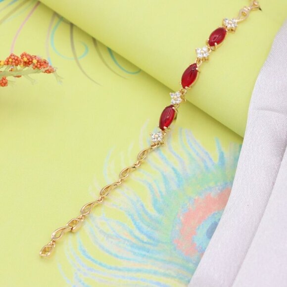 Rose Gold Bracelet with Red and White Stones, XPBL0686 - Picture 4 of 12